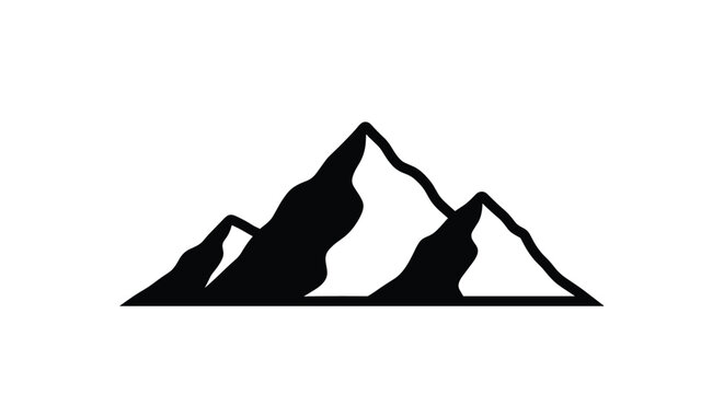Simple black silhouette icon of a mountain range with snowy peaks perfect for a logo or nature-themed design. - Powered by Adobe
