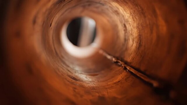Inside Look Into a Copper Pipe During the Day