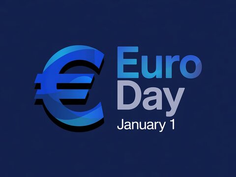 Celebrating euro day on january 1st with a stylized blue euro symbol and text