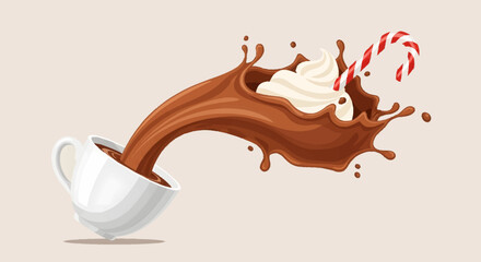 Hot Chocolate Splash with Candy Cane Illustration