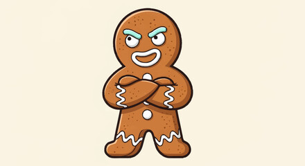 Angry Gingerbread Man Illustration A Spicy and Grumpy Cookie Character, Perfect for Holiday Designs