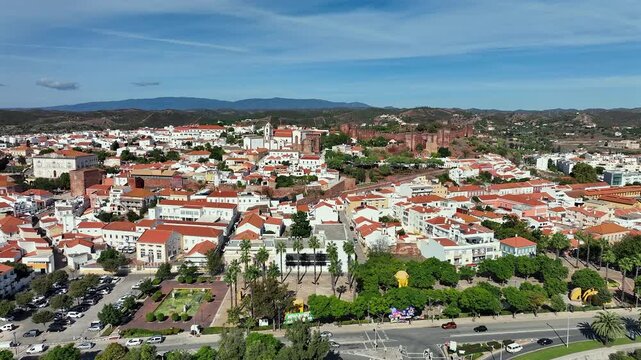 Aerial from the historical town Silves with the castle in Portugal Europe