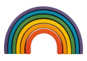 Isolated arched colorful rainbow stacking wooden toy for kids child preschool education