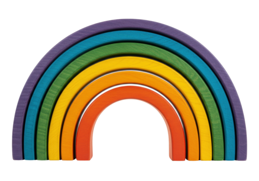 Isolated arched colorful rainbow stacking wooden toy for kids child preschool education