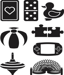 Set of black and white icons