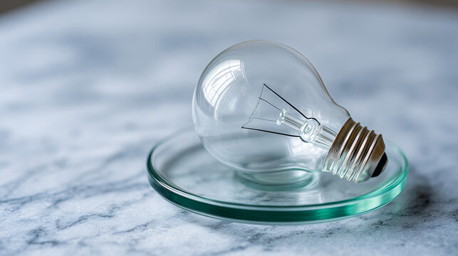 A clear glass light bulb sits on a green coaster, with the top of it resting against its base