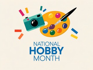 Celebrating national hobby month with art supplies and a vintage camera illustration