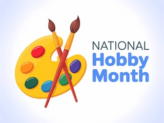Celebrate national hobby month with a vibrant art palette and brushes inspiring creativity and artistic pursuits