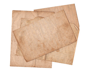 Stack of Aged and Antique Paper Sheets. Historical Notebook Papers. Vintage Lined and Blank Pages Pile Isolated on White Background