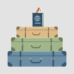 Classic Stack of Baggage and International Travel Documents