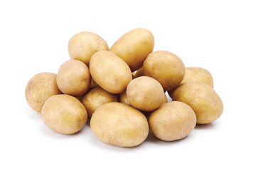 Heap of raw baby potatoes on white background
