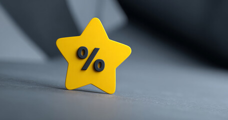 A yellow star with a percentage sign on it is sitting in the middle of an otherwise grey background
