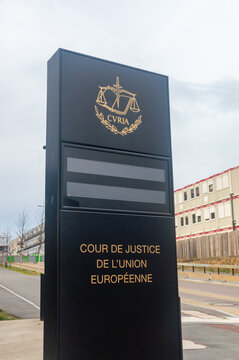 Luxembourg, Luxembourg - October 29, 2025: Official emblem and sign Cour de justice de l'Union europeenne (Court of Justice of the European Union).