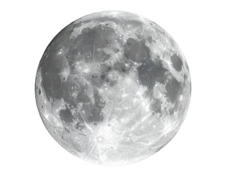  Full Moon with Detailed Craters and Gentle Glow, Centered Front View, Isolated on Transparent Background - Powered by Adobe