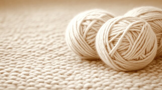 Various-sized balls of yarn are arranged aesthetically against a textured sepia background, evoking a warm, nostalgic feel reminiscent of vintage collections