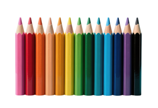 Sharpened colorful pencils arranged in a vibrant gradient