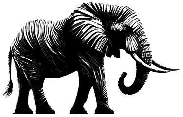 Obraz premium A striking abstract elephant sculpture rendered in bold black and white stripes. This modern art piece emphasizes form, texture, and movement, suitable for contemporary interiors