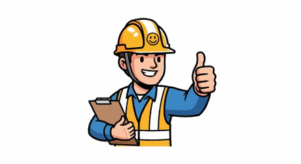 Cheerful construction worker giving thumbs up with clipboard is perfect for safety campaigns and positive project updates, bringing a sense of friendly expertise