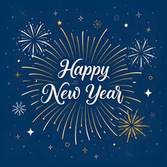 Fototapeta premium Happy new year greeting card with fireworks on dark blue background