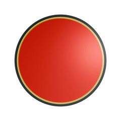 3D Rendered Red Circle Button Icon with Golden Ring and Black Border. Glossy Circular UI Component for Call to Action, Notification, Web Asset, and Minimalist Design.