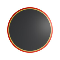 3D Rendered Empty Circular Badge. Black Circle with Red Ring and Gold Border, Ideal for Premium Product Seals, Elegant UI Elements, and Luxury Branding Insignia.