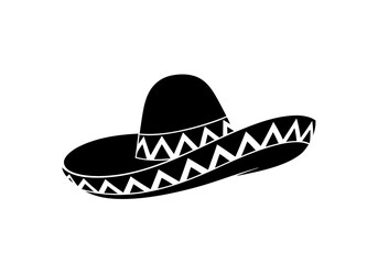 Classic Black Sombrero Illustration with White Zigzag Pattern Essential Mexican Culture Vector Graphic Asset