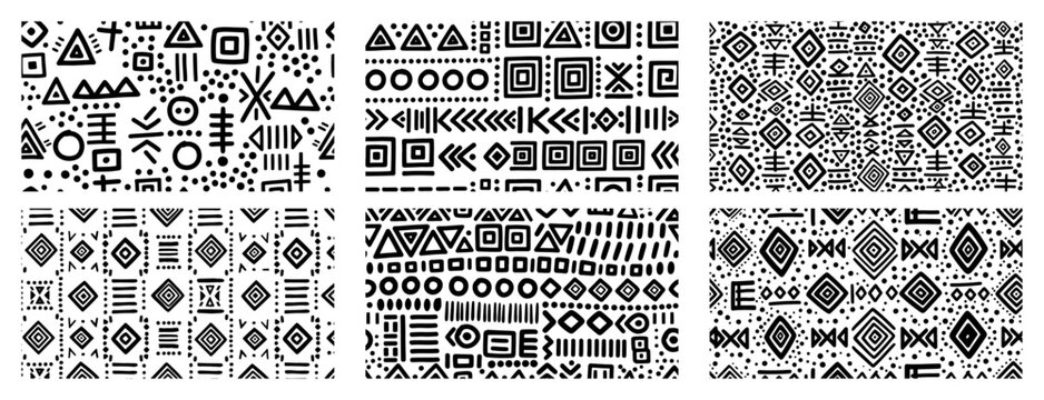 Tribal Geometric Seamless Pattern Set with Ethnic Ornaments