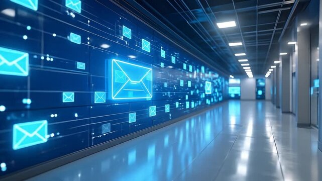 Digital Data Center with Email Icons.