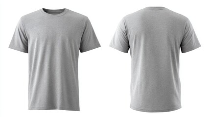 Front and back view of a gray tshirt isolated on white background