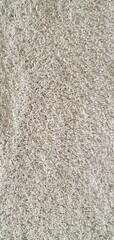 Fluffy carpet texture background. Soft rug for a bathroom or bedroom. Beige or gray fluffy carpet texture. Home interior decor. Terry rug.