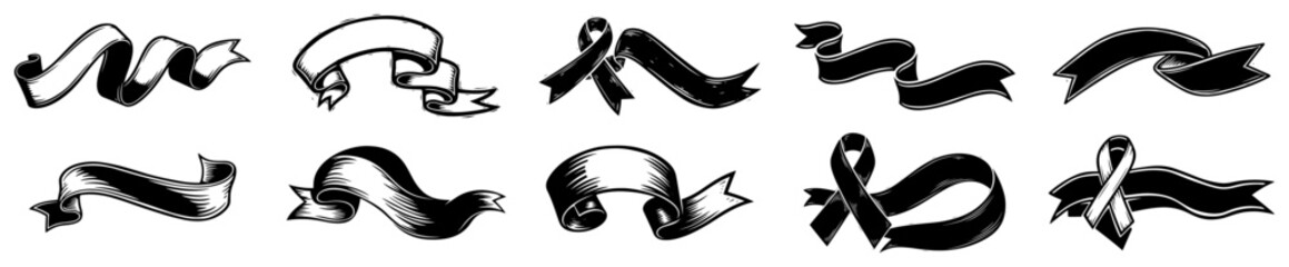 Assortment Of Vintage Ribbons And Scroll Banners Hand Drawn Sketch Vector Illustration