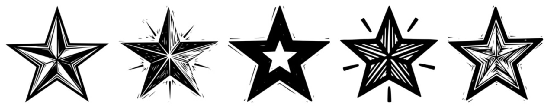 Vintage Grunge Star Icons Rustic Western Badge Symbol Vector Set