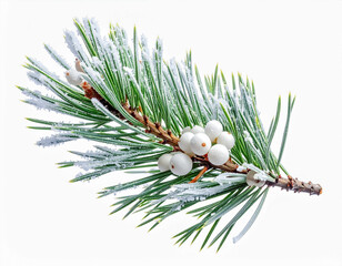 Minimal Frosted Pine Branch on White