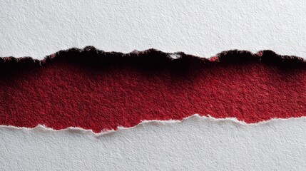 Torn silver glitter paper revealing a red glitter background, top view