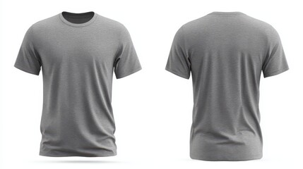 Front and back view of a heather gray tshirt isolated on white background