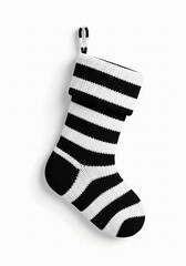 Black and white striped christmas sock isolated on white