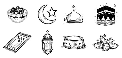 Collection of Hand Drawn Vector Symbols for Ramadan and Islamic Religious Observance © Aisha Kudorova