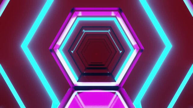 Hexagon blue with red and pink tunnel VJ loop background animation