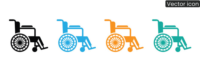 Showcase accessibility and inclusion with these wheelchair icons, perfect for healthcare promotions, disability awareness, and inclusive design projects, promoting care access.
