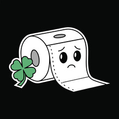 Sad Toilet Paper Roll with Four Leaf Clover Sticker illustration