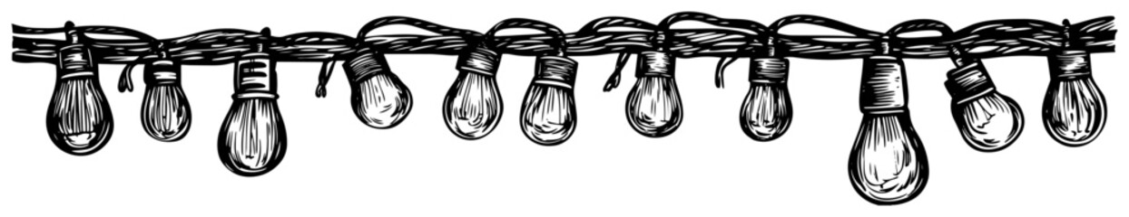 Sketchy Hanging String Lights Garland With Vintage Bulbs For Decoration Vector Illustration