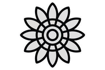 Graphic illustration of a stylized light gray flower with thick black outlines on a white background