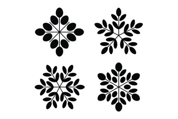 Four black symmetrical ornamental motifs with leaf-like shapes on white background vector