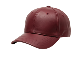 Isolated burgundy faux leather cap with curved bill, a classic casual accessory for adults