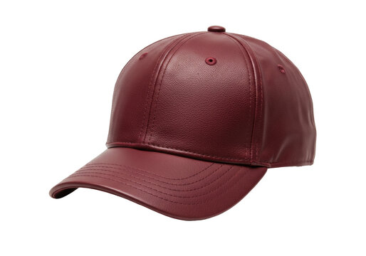 Isolated burgundy faux leather cap with curved bill, a classic casual accessory for adults - Powered by Adobe