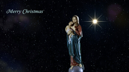 Starry Night Mother and Child
Holy mother with child beneath a glowing divine star.
