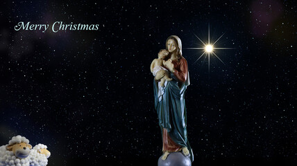 Starry Night Mother and Child
Holy mother with child beneath a glowing divine star.
