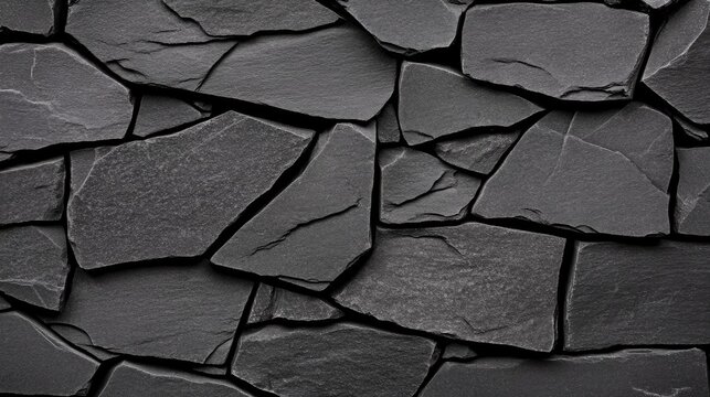 This detailed black slate background showcases a raw rock surface with distinct textures and patterns. It provides ample space for creative text placements or designs