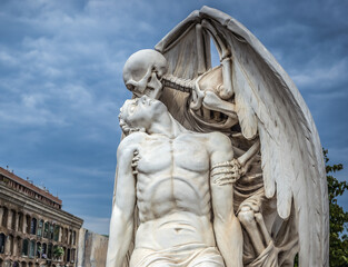 Marble sculpture on Poblenou Cemetery in Poblenou neighbourhood of Barcelona city, Spain