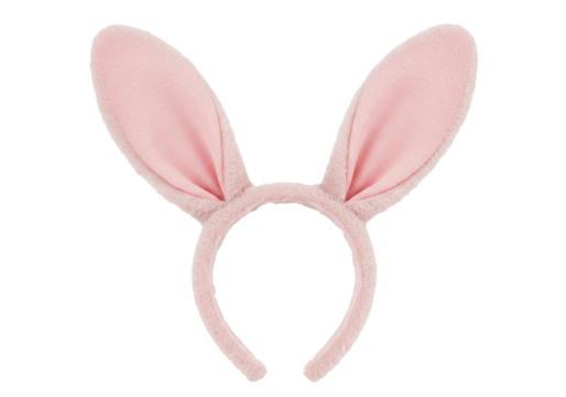 Isolated, pink bunny ears on headband, Easter holiday costume accessory for children or adults